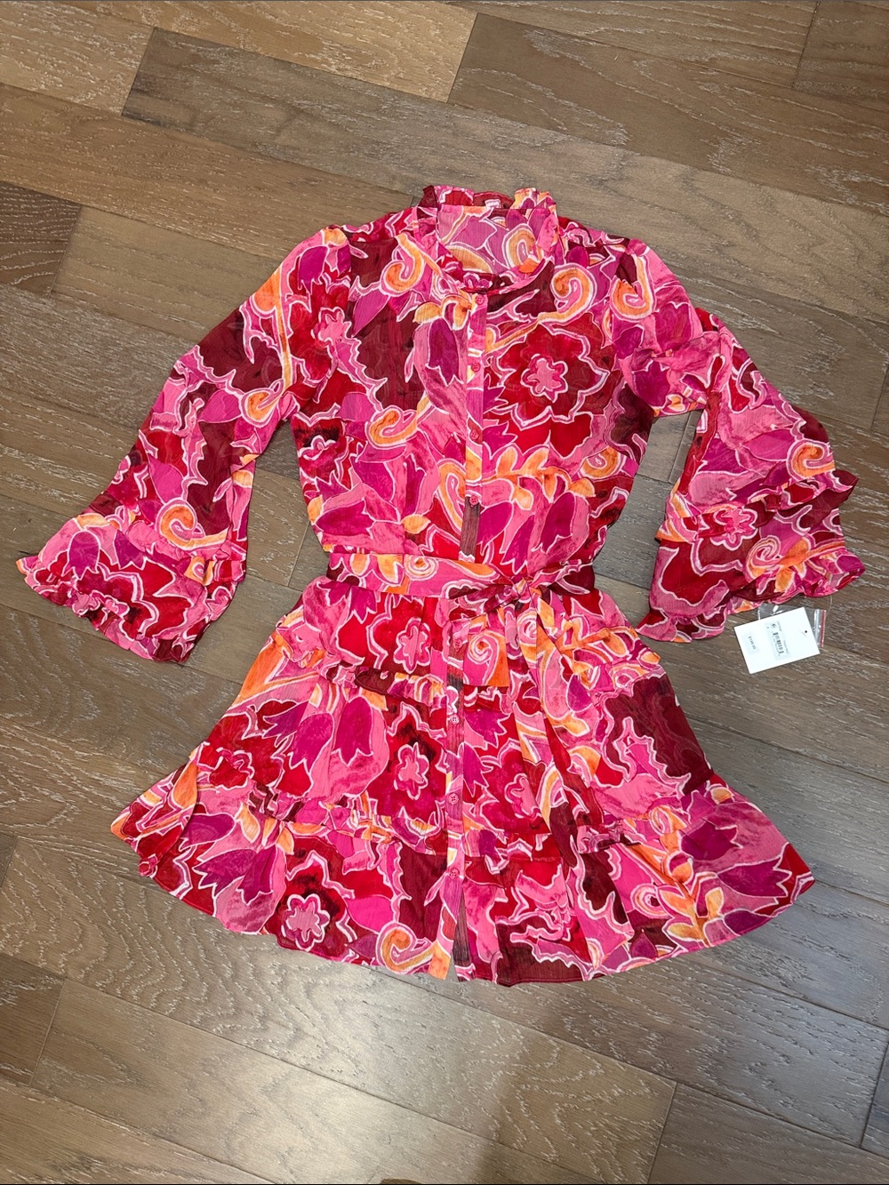 Donna Morgan Girls' Pink Red Floral Velvet Dress